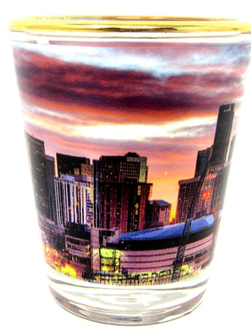 Share Denver Skyline Shot Glass at Sunset Colorado 2 oz Gold New